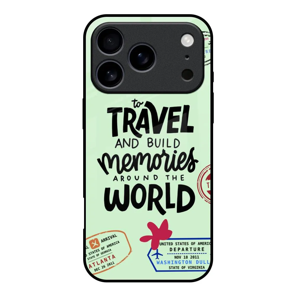 Travel Stamps Glass Case for iPhone 17 Pro Protective Frame Design Modern Texture Look