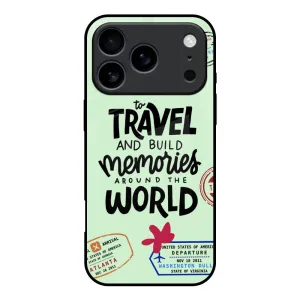 Travel Stamps Glass Case for iPhone 17 Pro Protective Frame Design Modern Texture Look