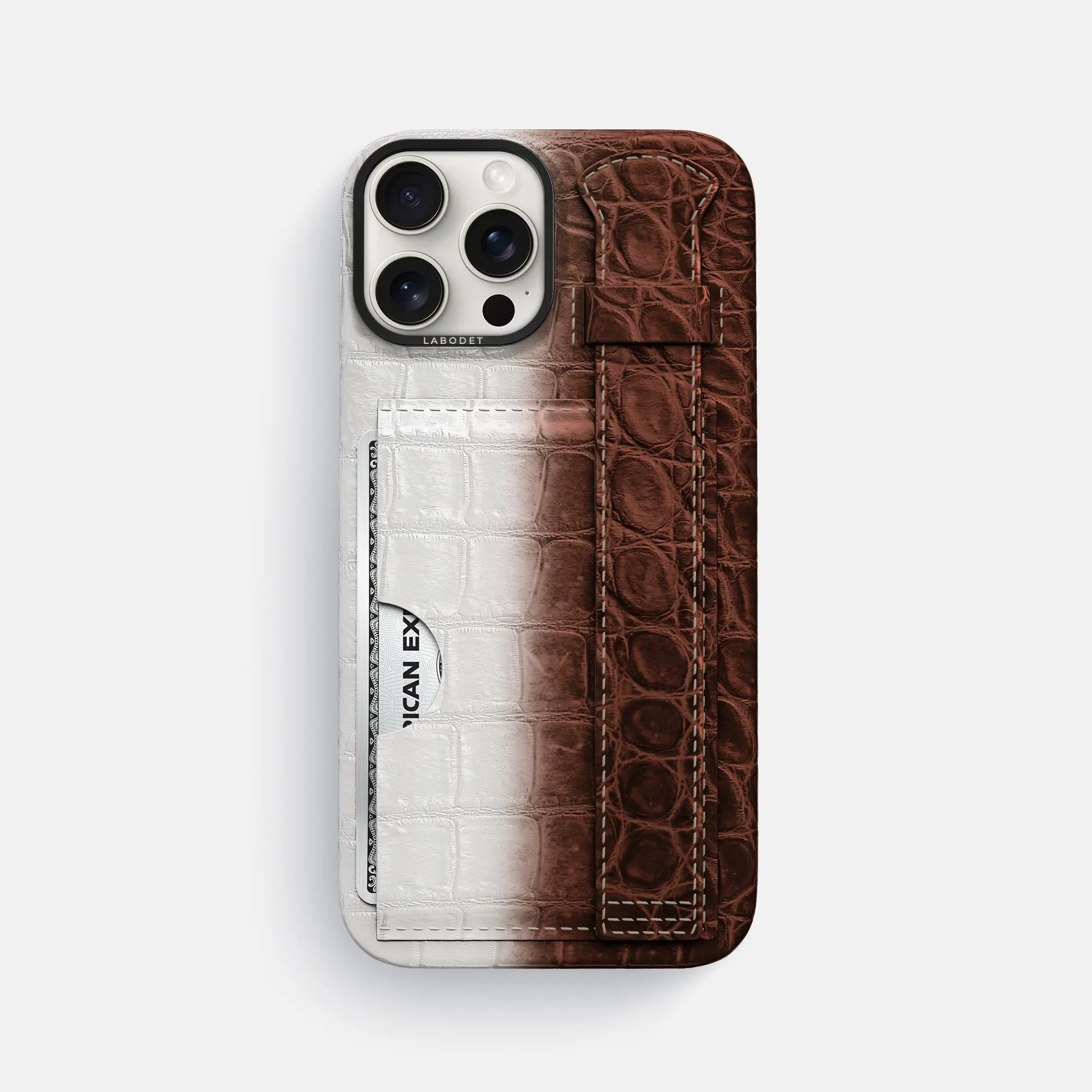 Work Essentials Flexible Build Form Cardholder Strap Case For iPhone 16 Pro Max In Himalayan Crocodile