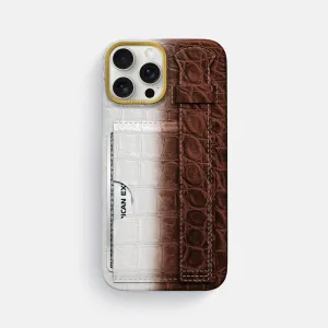 Hybrid Texture Layer Unique Texture Cardholder Strap Case For iPhone 16 Pro Max In Himalayan Crocodile