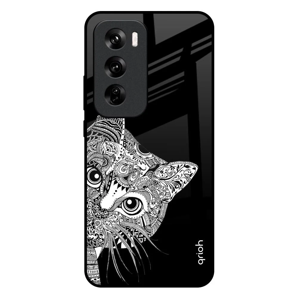 Kitten Mandala Glass Case for Oppo Reno 12 Pro 5G Shock Absorber Rugged Edge Texture