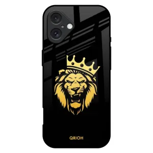 Durable Edge Texture Luxury Detail Lion The King Glass Case for iPhone 16 Plus
