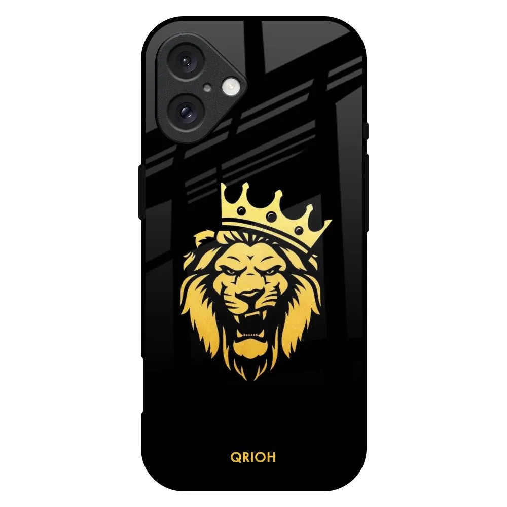 Durable Edge Texture Luxury Detail Lion The King Glass Case for iPhone 16 Plus