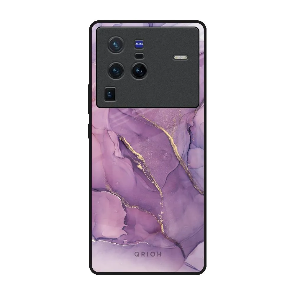 Urban Style Smooth Form Purple Gold Marble Glass Case for Vivo X80 Pro 5G