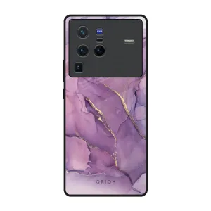 Urban Style Smooth Form Purple Gold Marble Glass Case for Vivo X80 Pro 5G