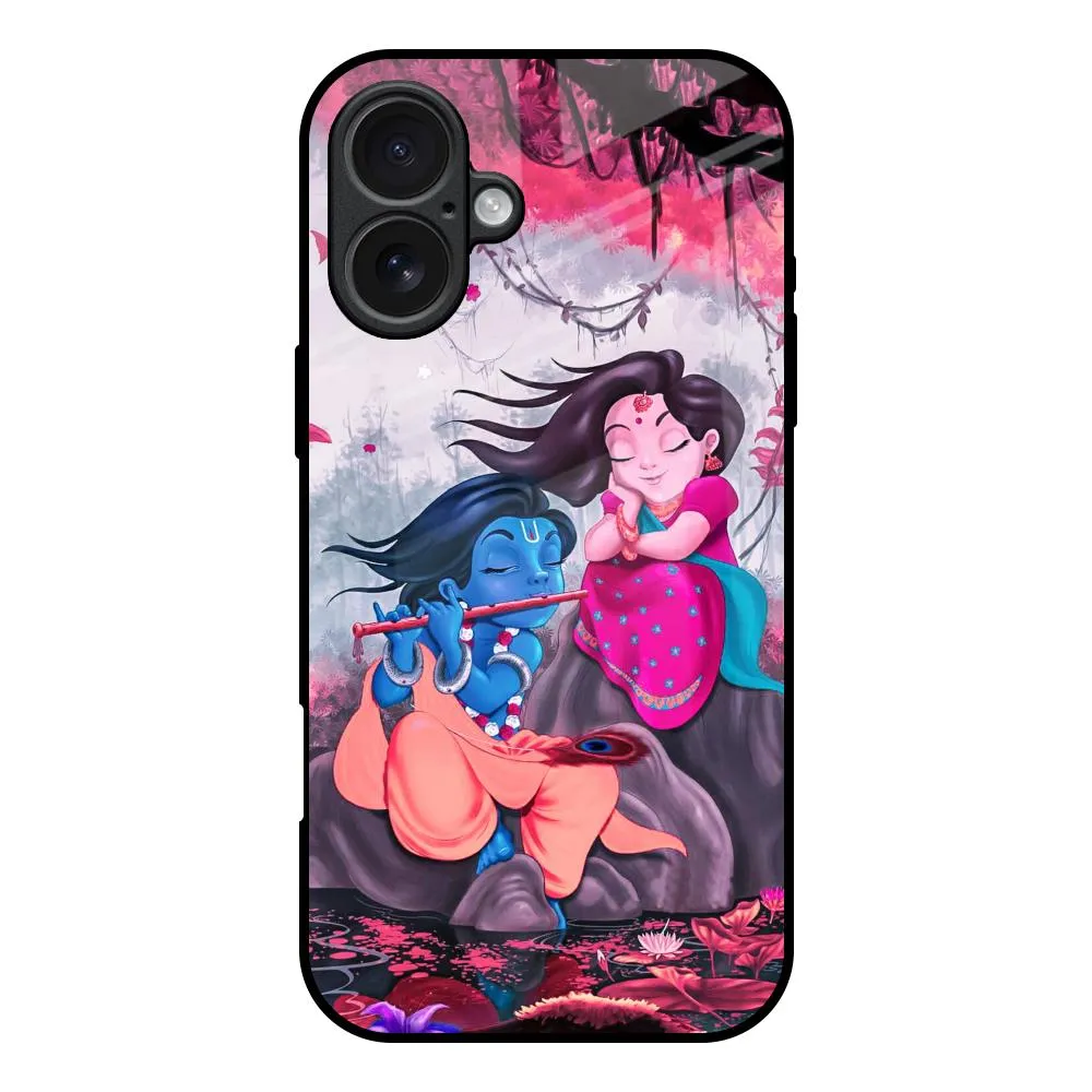 Smooth Lining Durable Material Radha Krishna Art Glass Case for iPhone 17
