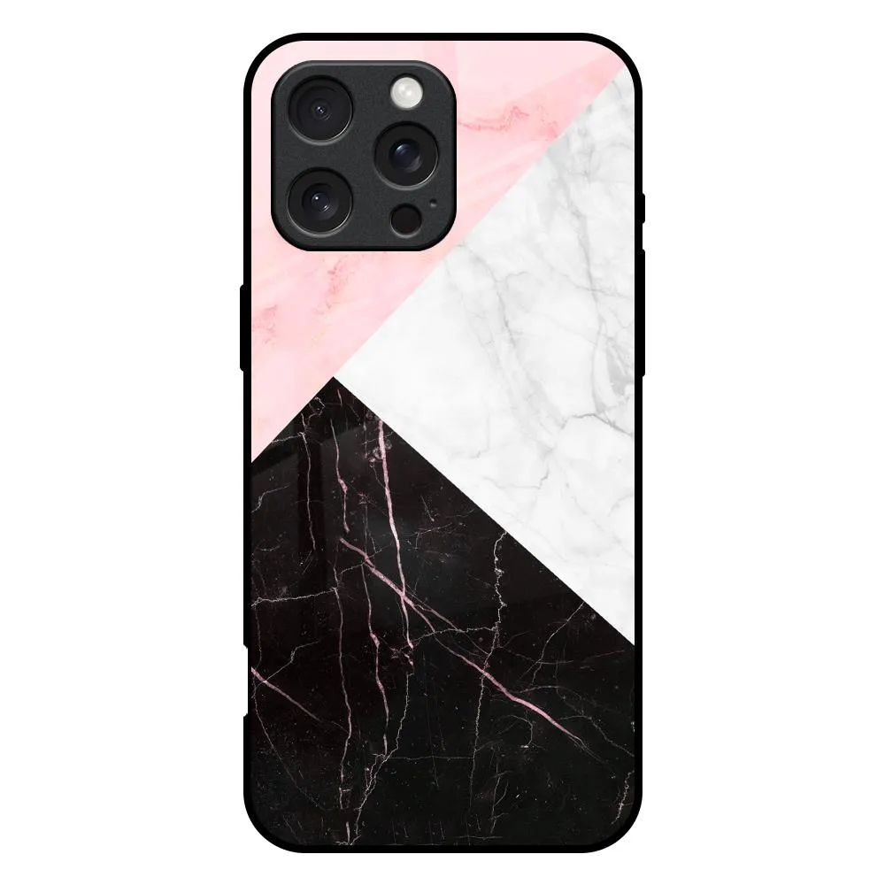 Matte Layer Textured Grip Marble Collage Art Glass Case For iPhone 16 Pro Max