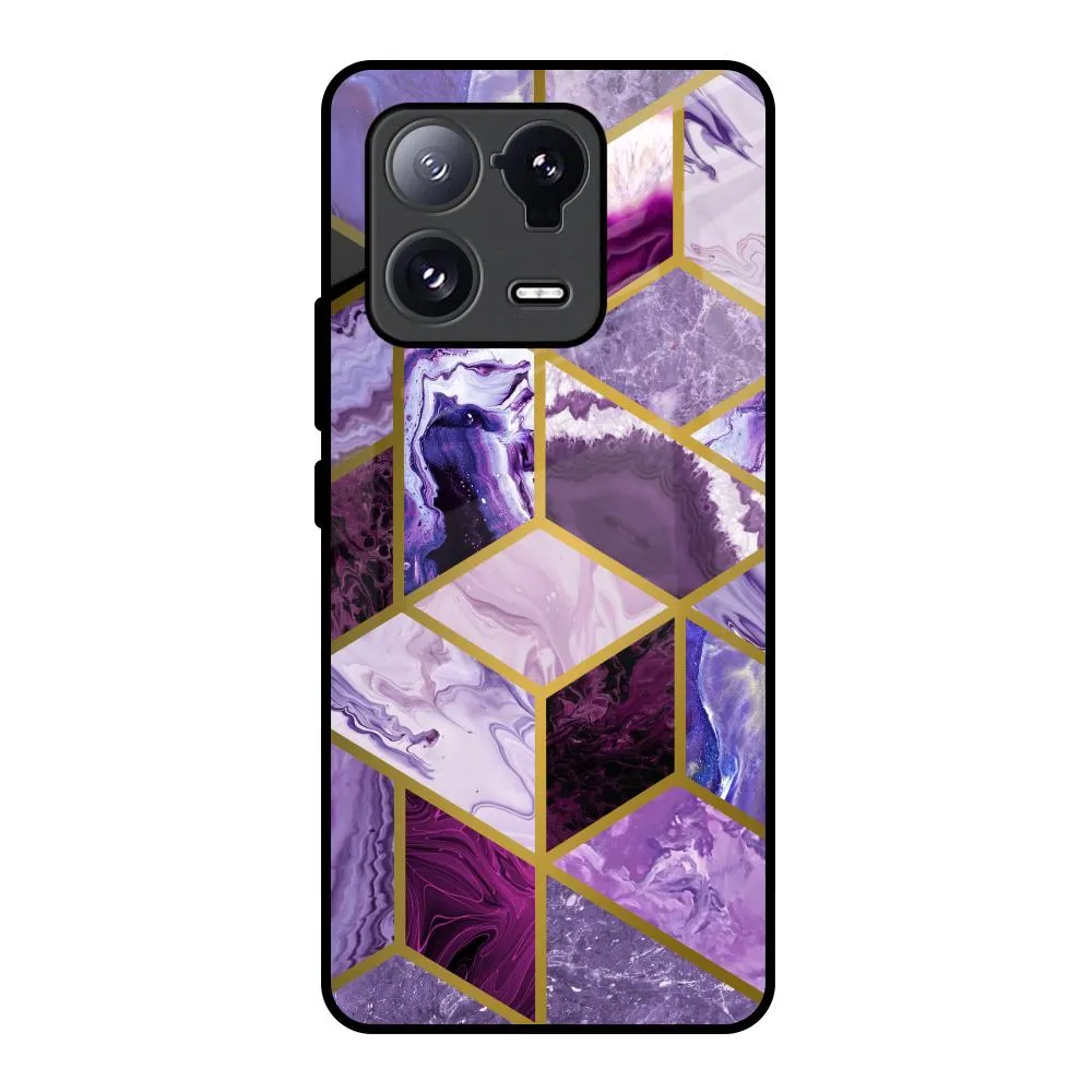 Classic Style Wireless Charging Compatible Purple Rhombus Marble Glass Case for Mi 13 Pro