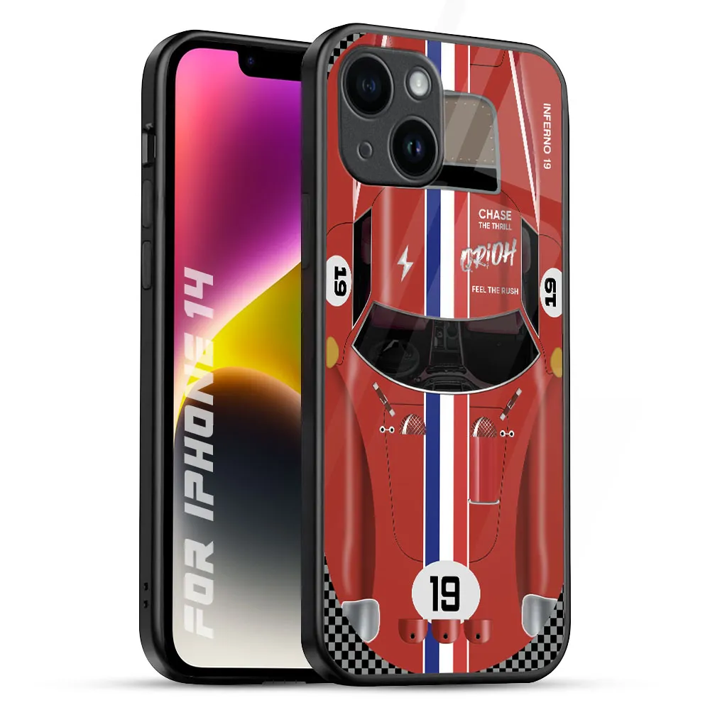 Matte Detail Glossy surface Racing Vintage Glass Case for iPhone 14