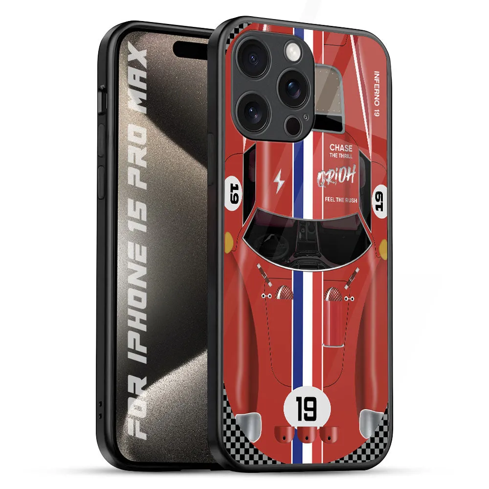 Racing Vintage Glass Case for iPhone 15 Pro Max Vivid Surface Detail Minimal Look