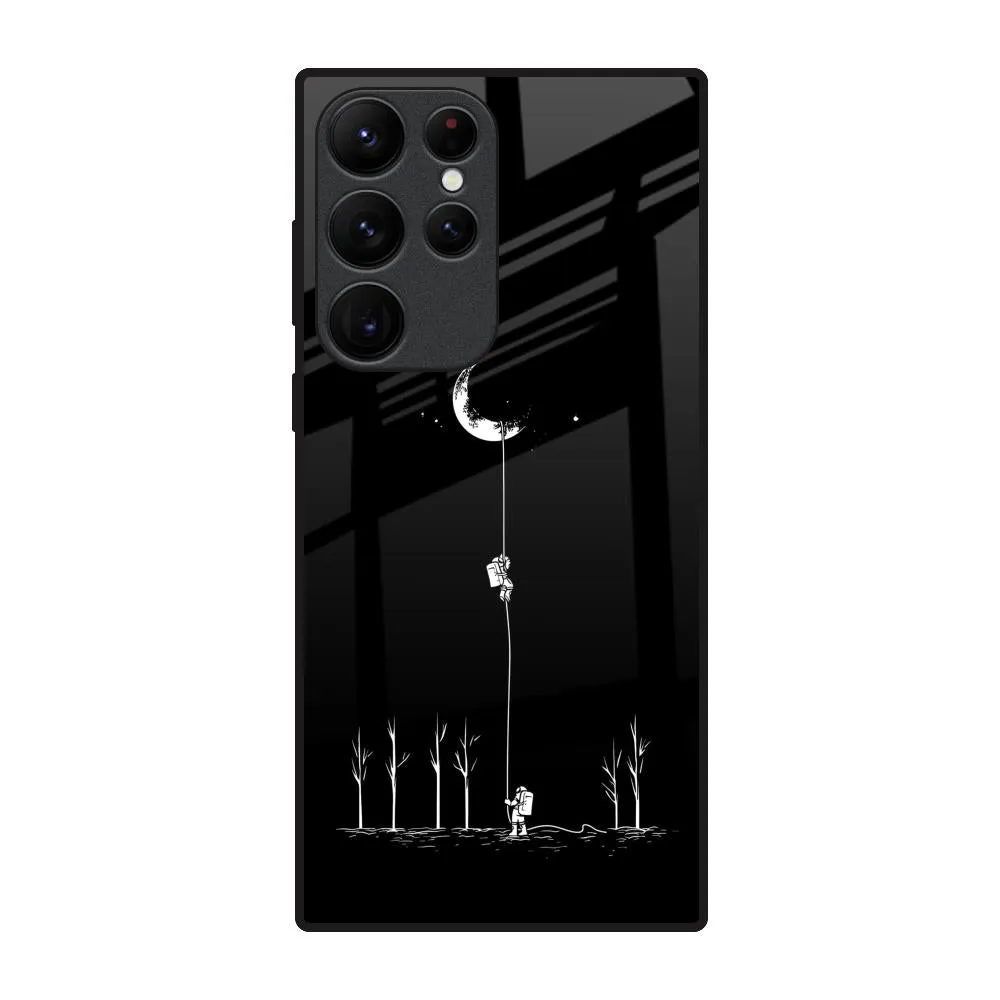 Modern Build Soft Layered Design Catch the Moon Glass Case for Samsung Galaxy S22 Ultra 5G