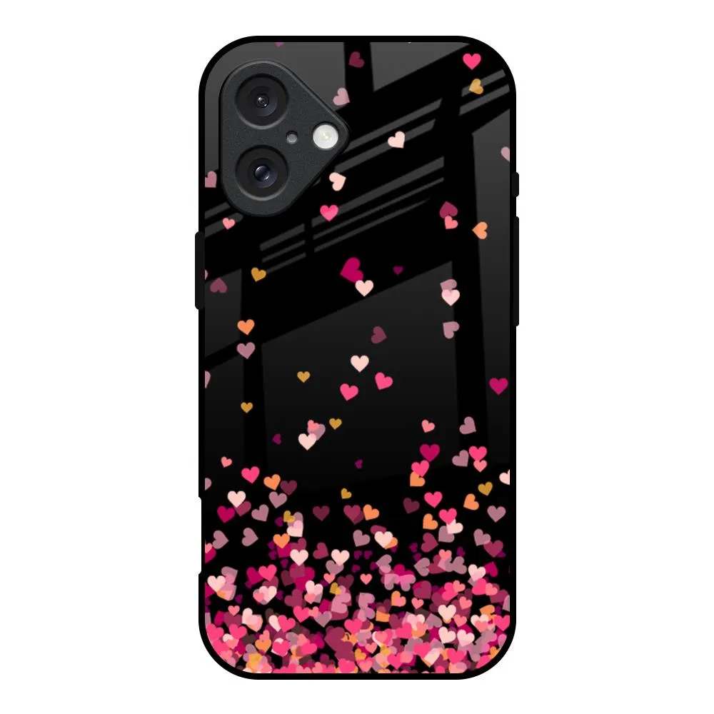 Heart Rain Fall Glass Case For iPhone 16 Compact Structure Grip Texture