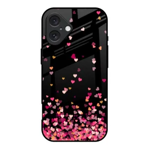 Heart Rain Fall Glass Case For iPhone 16 Compact Structure Grip Texture