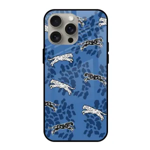 Blue Cheetah Glass Case for iPhone 15 Pro Max Clear Pattern Premium Texture Design