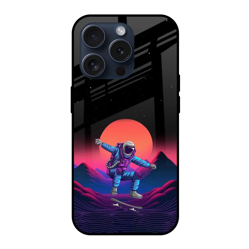 Retro Astronaut Glass Case for iPhone 15 Pro Hybrid Edge