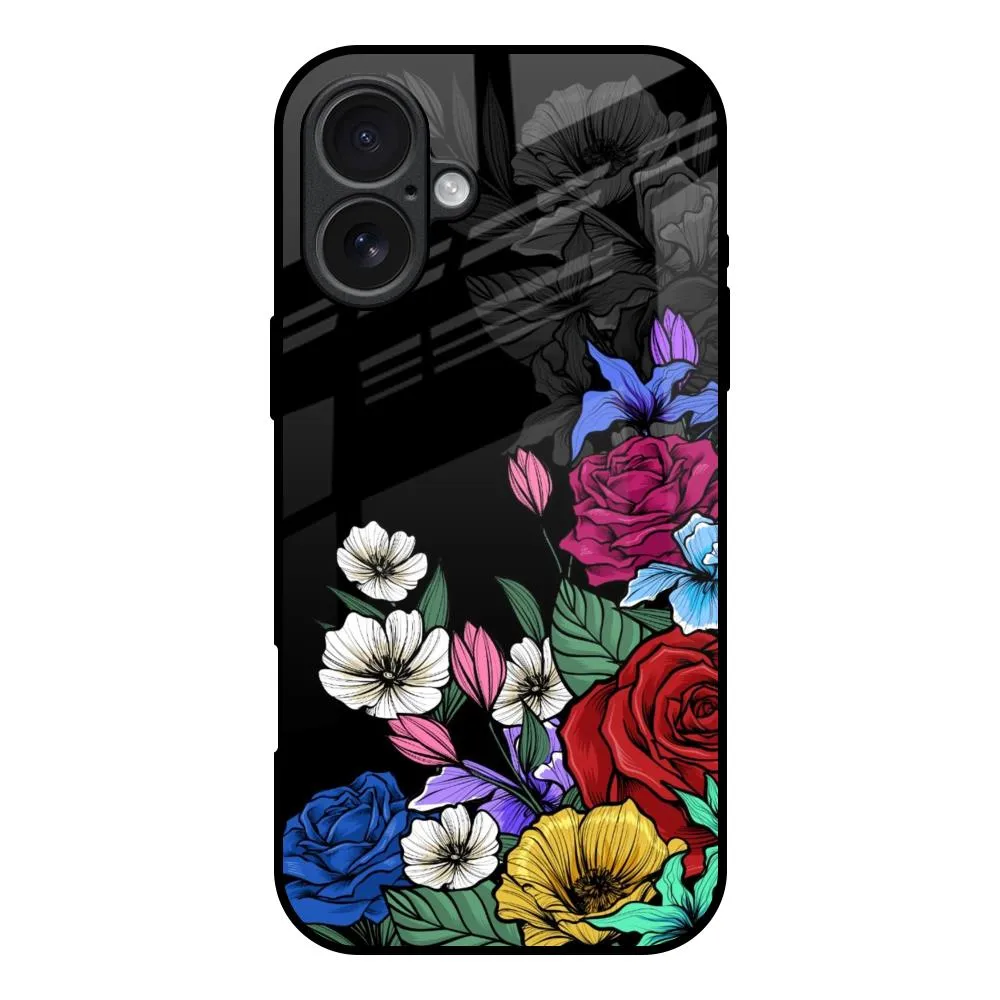Slim Edge Drop Protection Rose Flower Bunch Art Glass Case for iPhone 17