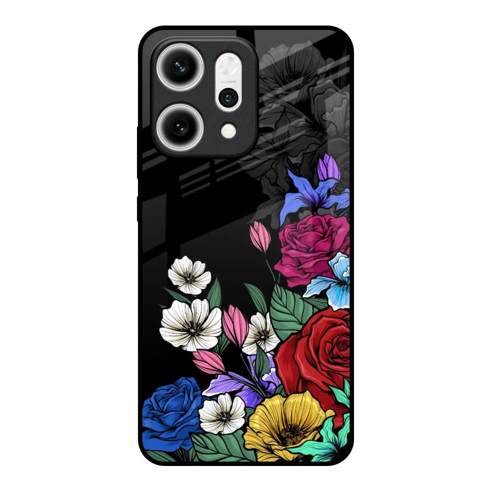 Rose Flower Bunch Art Glass Case for Oppo Reno14 5G Marble Texture