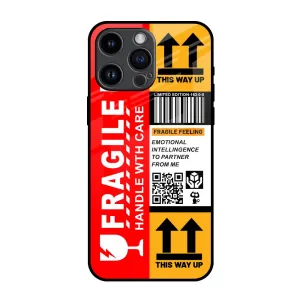 Polished Edge Vivid colors Handle With Care Glass Case for iPhone 14 Pro Max