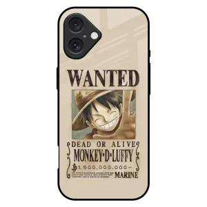 Luffy Wanted Glass Case for iPhone 16 Plus Fashionable Texture