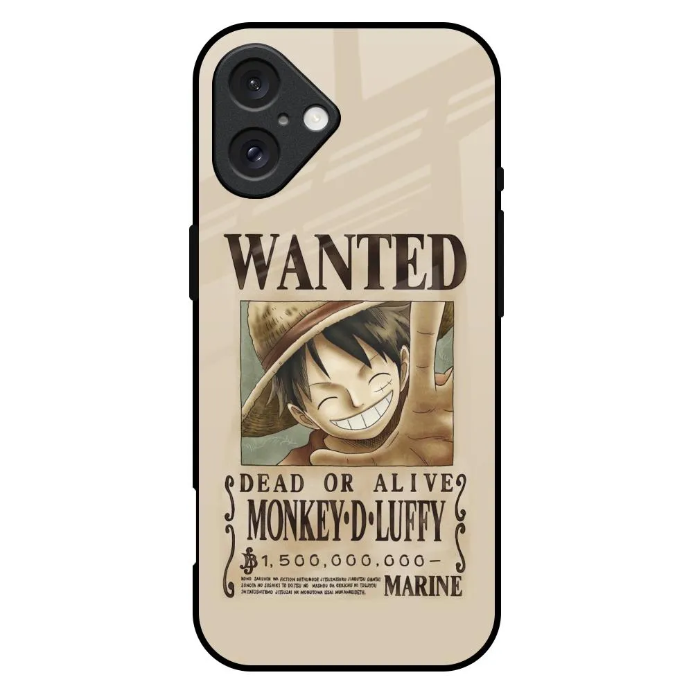 Luffy Wanted Glass Case for iPhone 16 Plus Fashionable Texture