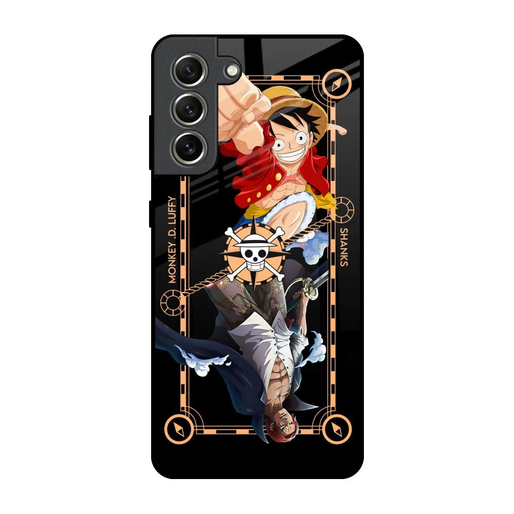 Shanks & Luffy Glass Case for Samsung Galaxy S21 FE 5G Ergonomic Shape Lightweight texture
