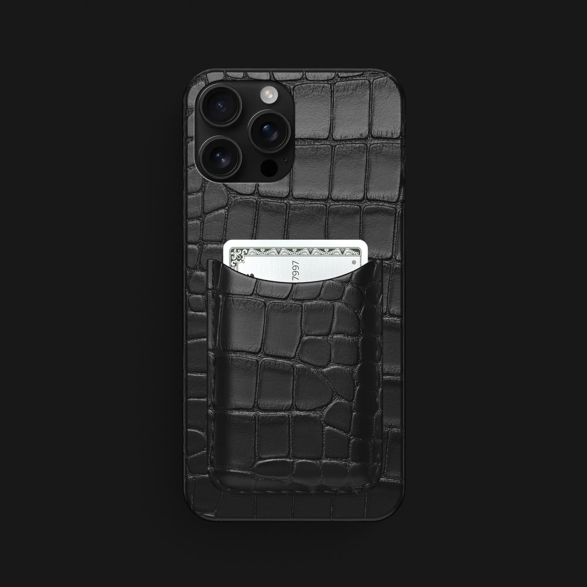 Slim Card Case Edition Black For iPhone 16 Pro Max In Alligator Soft Texture