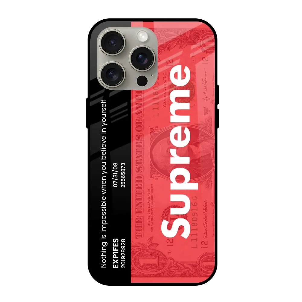 Supreme Ticket Glass Case for iPhone 15 Pro Max Vivid Detail Texture
