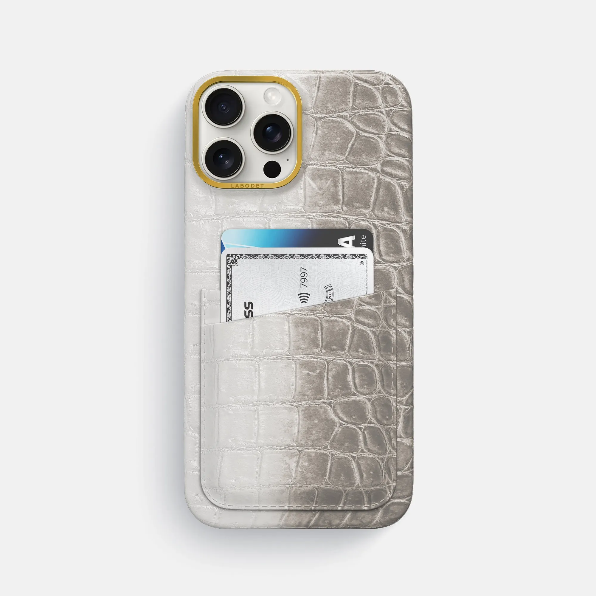 slim fit Sleek Build Double Card Case For iPhone 16 Pro Max In Himalayan Crocodile