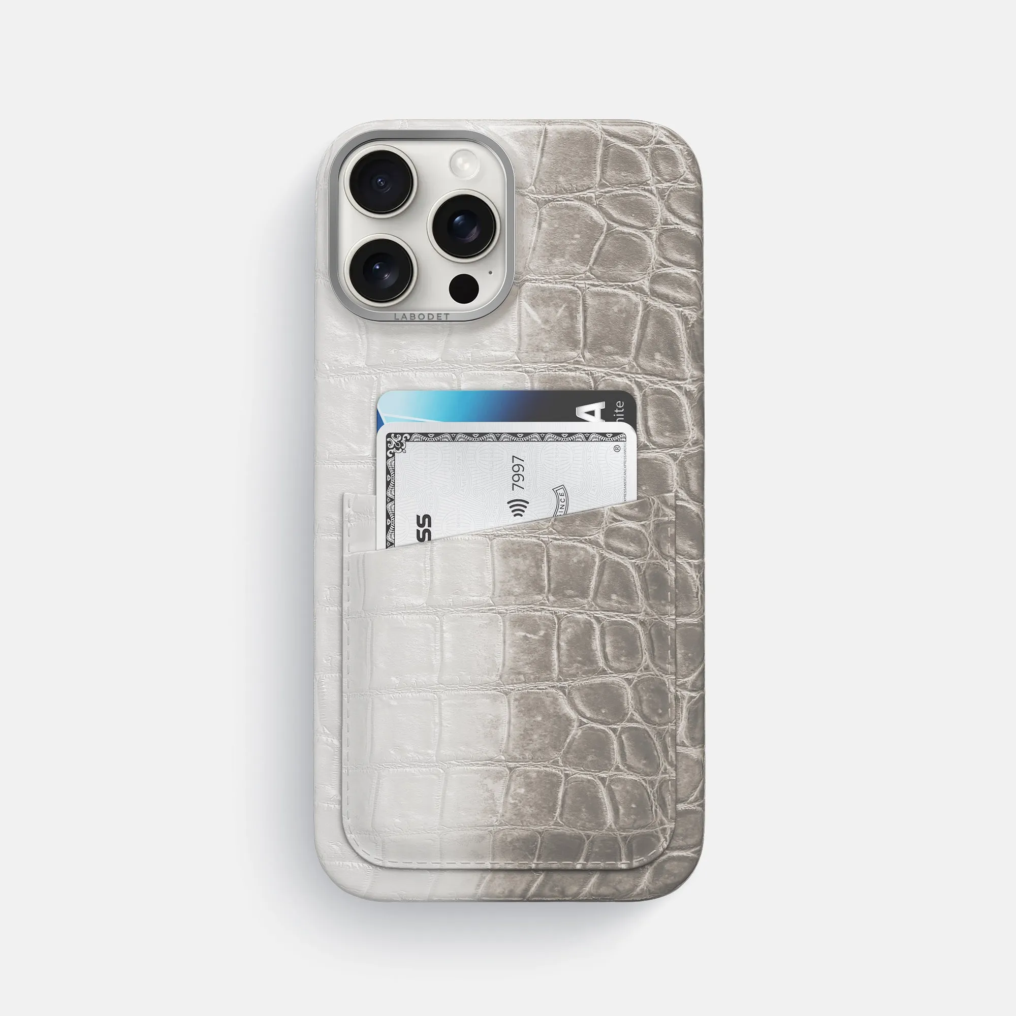 Soft Design Elegant Texture Double Card Case For iPhone 16 Pro Max In Himalayan Crocodile