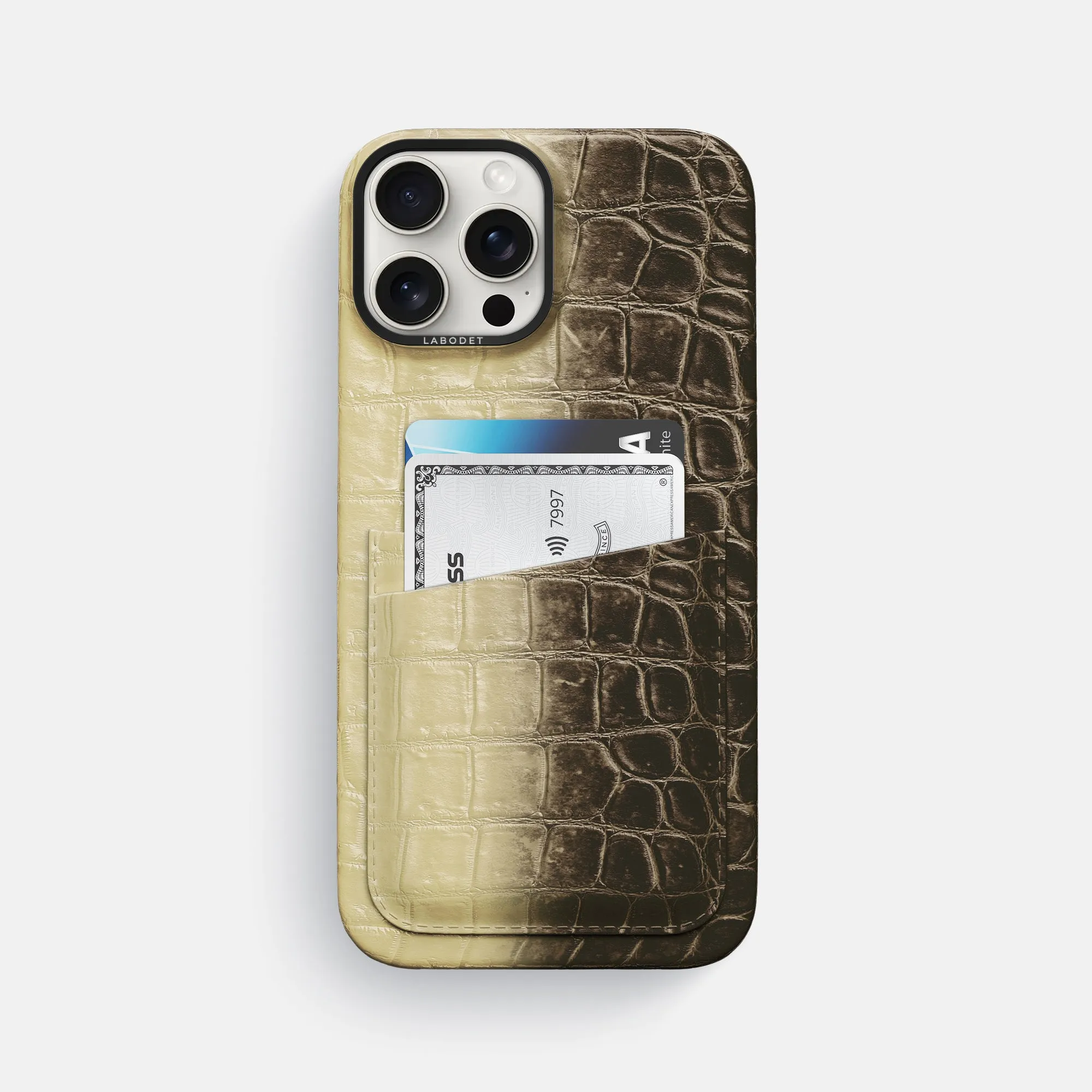 Sport Inspired Durable Edge Finish Double Card Case For iPhone 16 Pro Max In Himalayan Crocodile