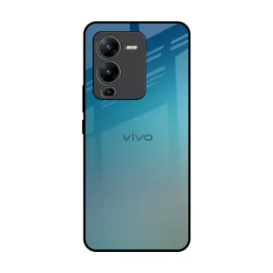 Sea Theme Gradient Glass Case for Vivo V25 Pro Soft Frame