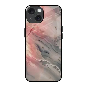 Refined Look Rugged Frame Pink And Grey Marble Glass Case For iPhone 15