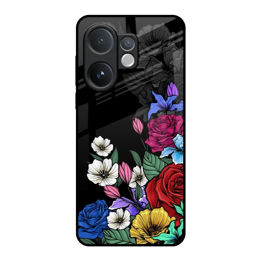 Rose Flower Bunch Art Glass Case for Vivo V60 5G Stylish Cover