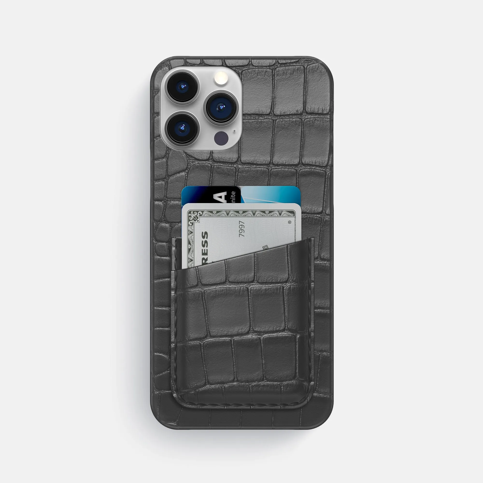 Modern Build Texture Slim Double Card Case For iPhone 16 Pro Max In Alligator