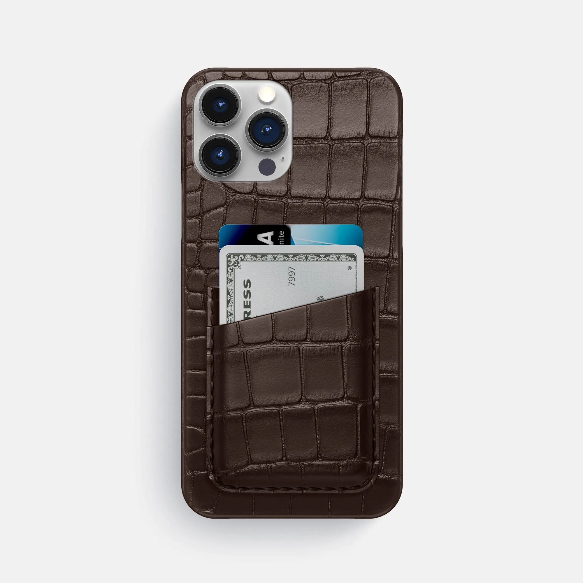 Elegant Look Durable Shell Slim Double Card Case For iPhone 16 Pro Max In Alligator