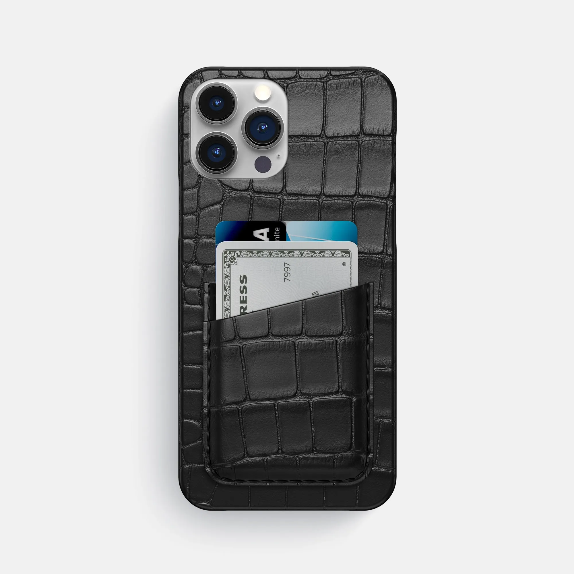 Slim Double Card Case For iPhone 16 Pro Max In Alligator Luxury Surface