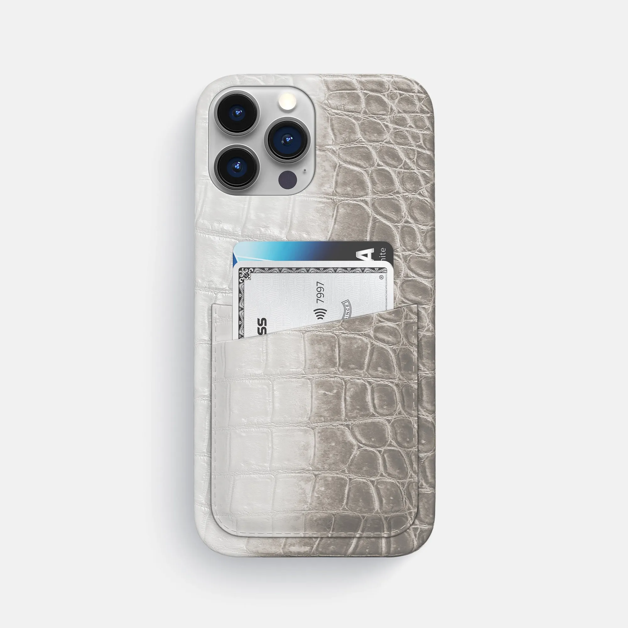 Slim Double Card Case For iPhone 16 Pro Max In Himalayan Crocodile Subtle design