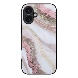 Pink & Gold Gllitter Marble Glass Case for iPhone 17 Premium Texture Design
