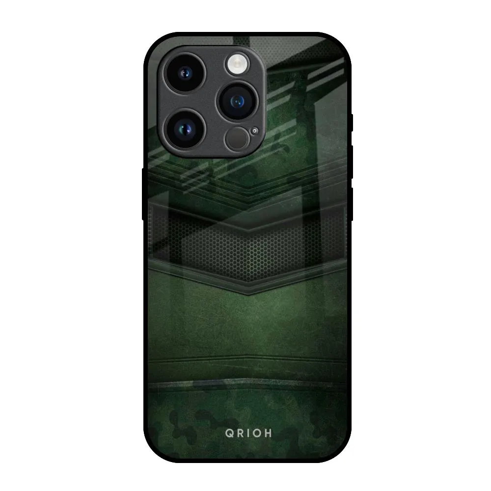 Green Leather Glass Case for iPhone 14 Pro soft look Modern Surface Design