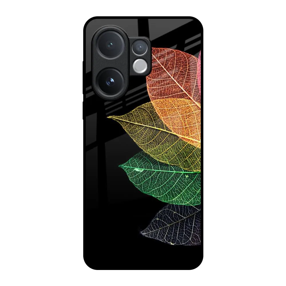 Colorful Leaves Glass Case for Vivo V60 5G Gloss Surface Layer