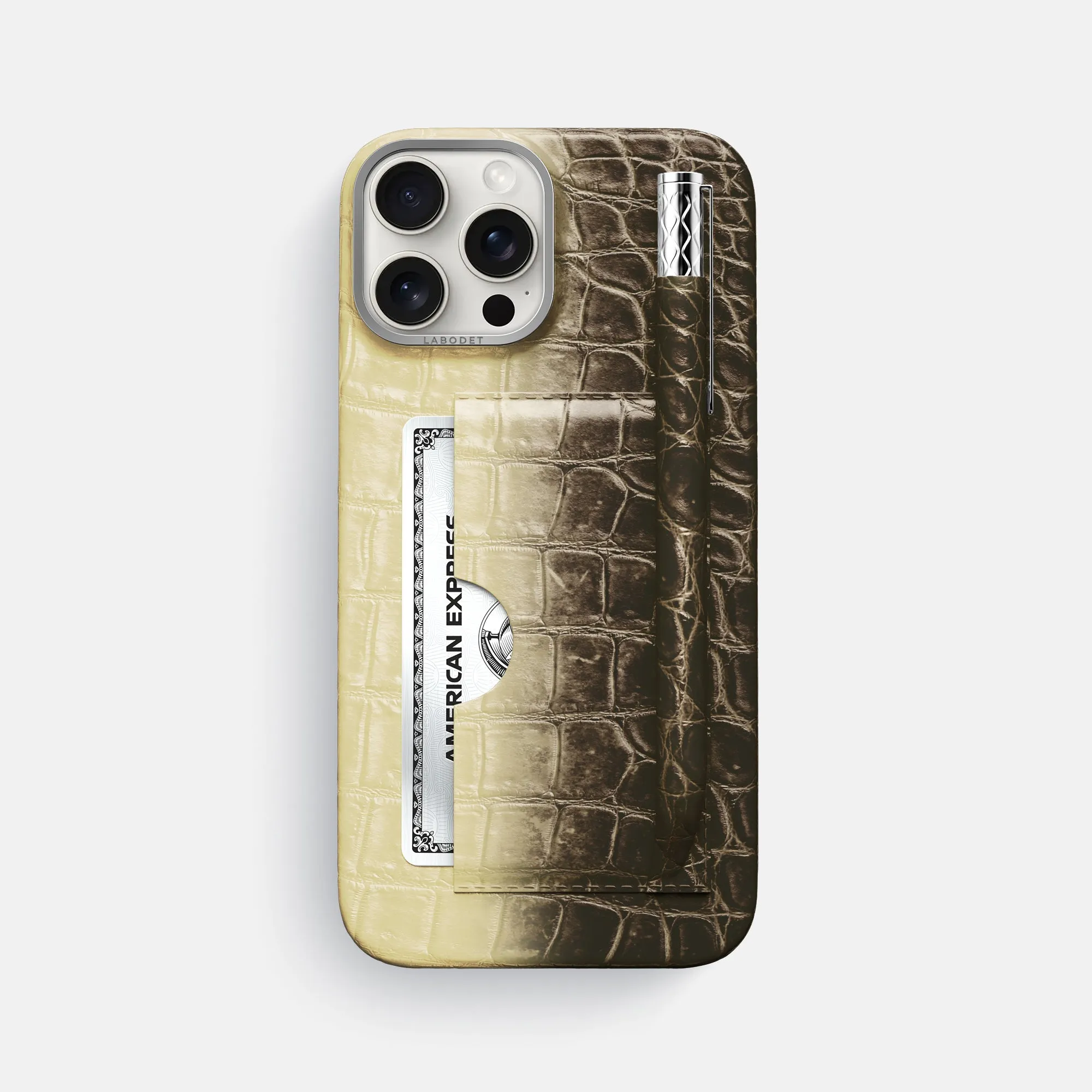 Card and Pen Holder Case For iPhone 16 Pro Max In Himalayan Crocodile Matte Detail