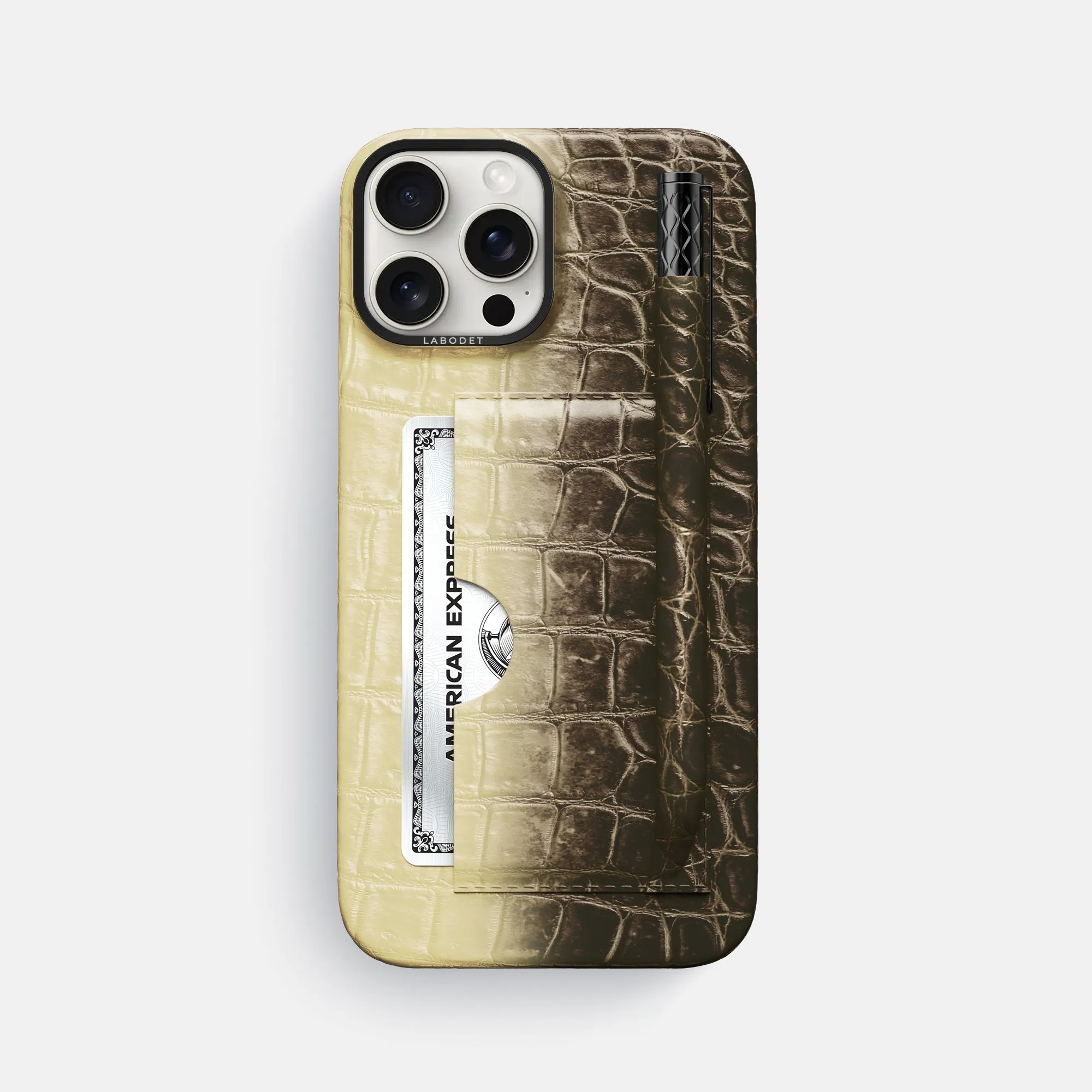 Color Layer Strong Surface Card and Pen Holder Case For iPhone 16 Pro Max In Himalayan Crocodile
