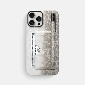 Card and Pen Holder Case For iPhone 16 Pro Max In Himalayan Crocodile Lightweight accessory Rugged Texture Design