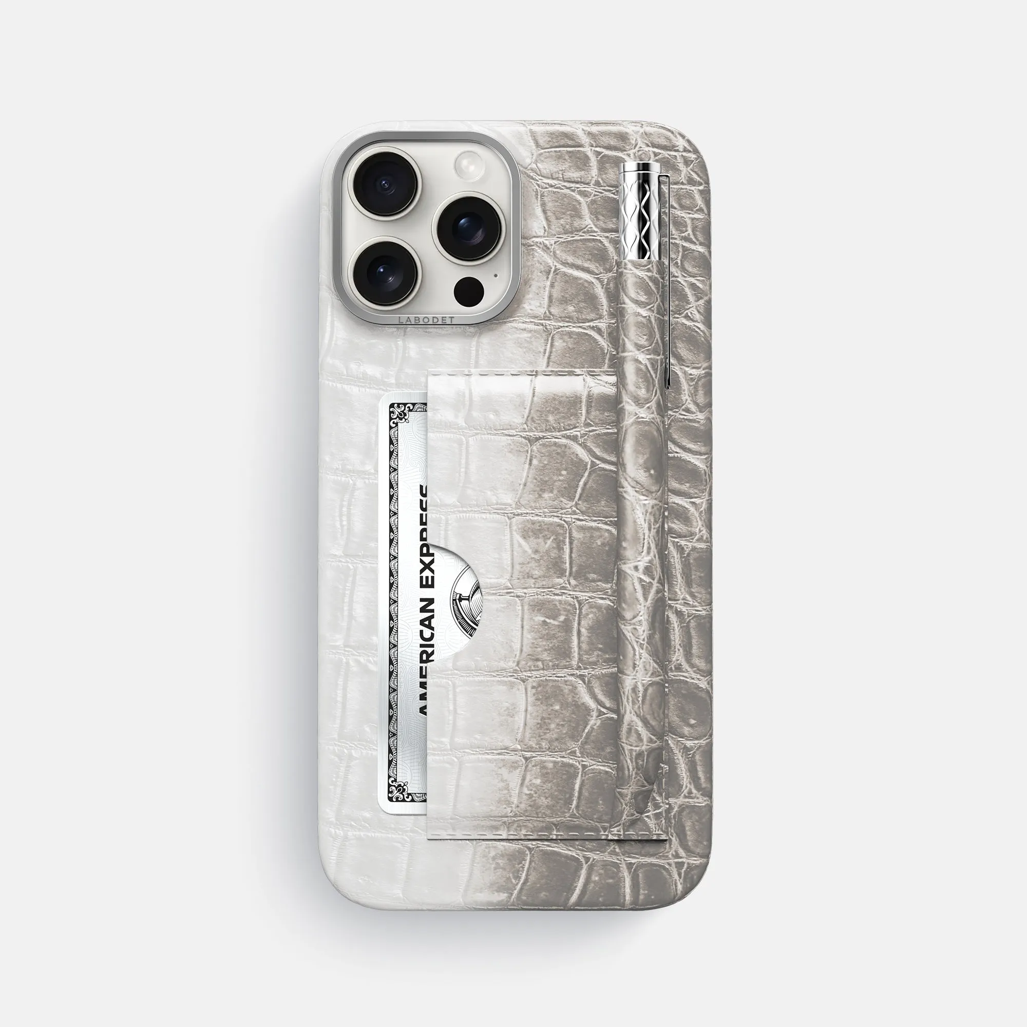 Dust proof Card and Pen Holder Case For iPhone 16 Pro Max In Himalayan Crocodile