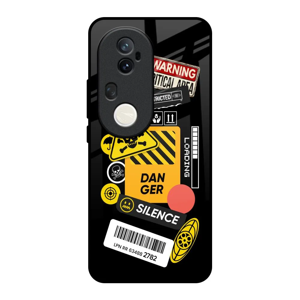 Danger Signs Glass Case for Vivo T4 Ultra 5G Stylish Surface Design Youth Style