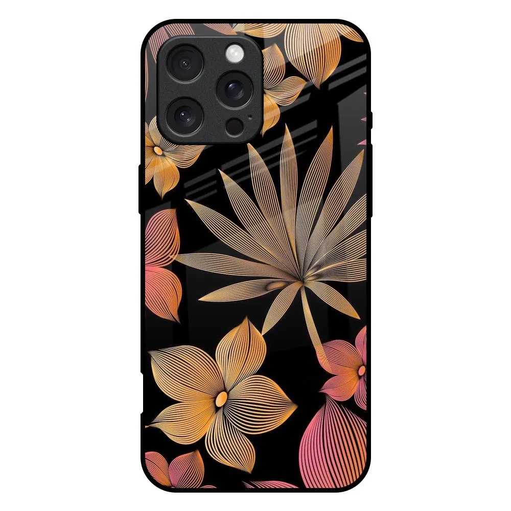 Protective Detailing Edge Luxury Finish Lines Pattern Flowers Glass Case for iPhone 16 Pro Max