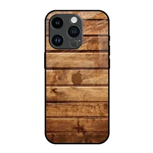 Rugged Outline Wooden Planks Glass Case for iPhone 14 Pro