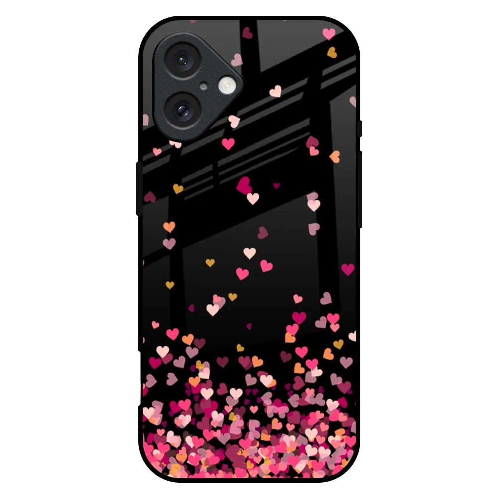 Rugged Texture Design Matte Texture Finish Heart Rain Fall Glass Case For iPhone 16 Plus