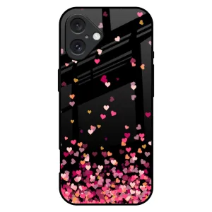 Rugged Texture Design Matte Texture Finish Heart Rain Fall Glass Case For iPhone 16 Plus