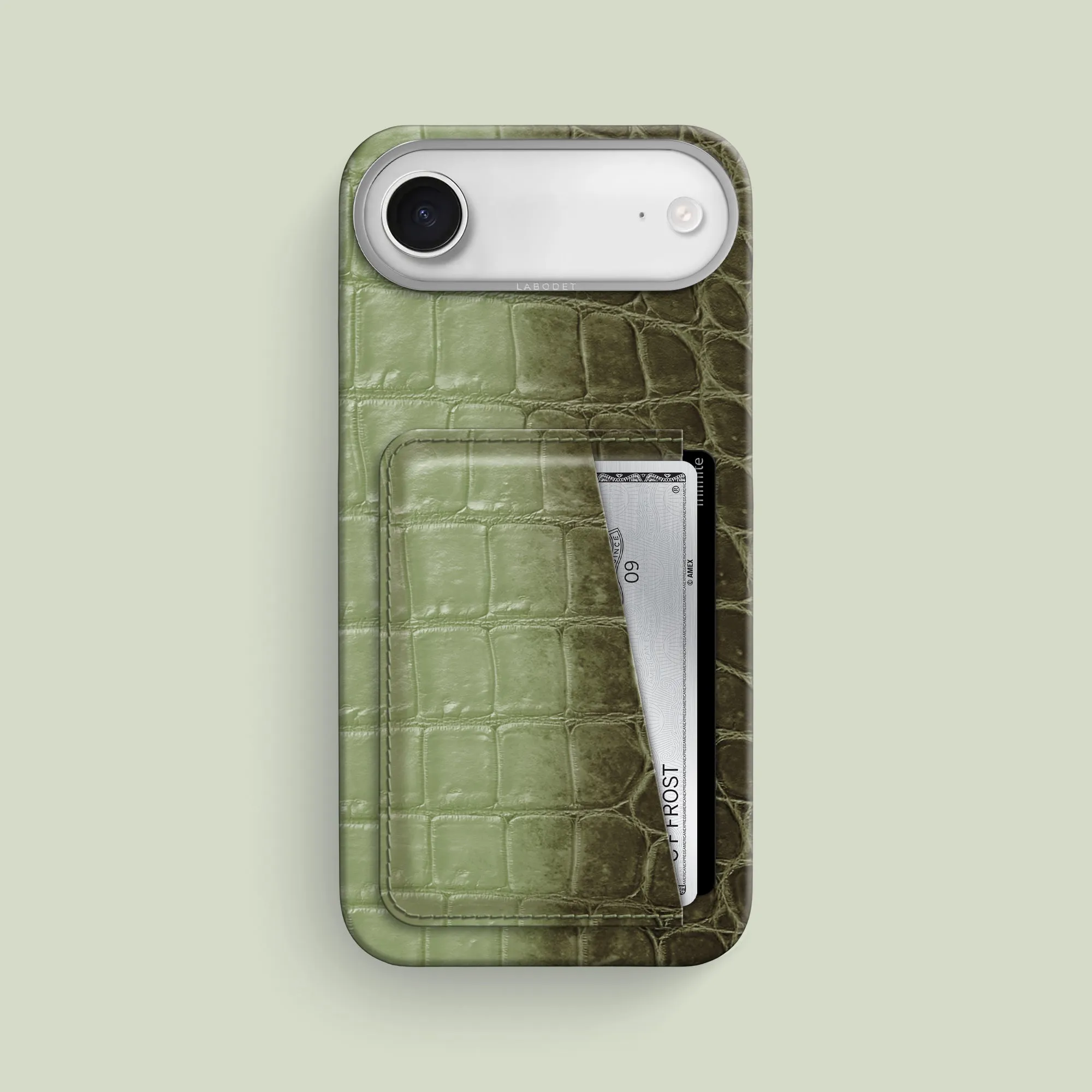 Soft edges Soft Grip Double Card Case Celadon Green For iPhone 17 Air In Himalayan Crocodile